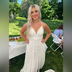 Lulus size large white dress. Lace all over with cross back.